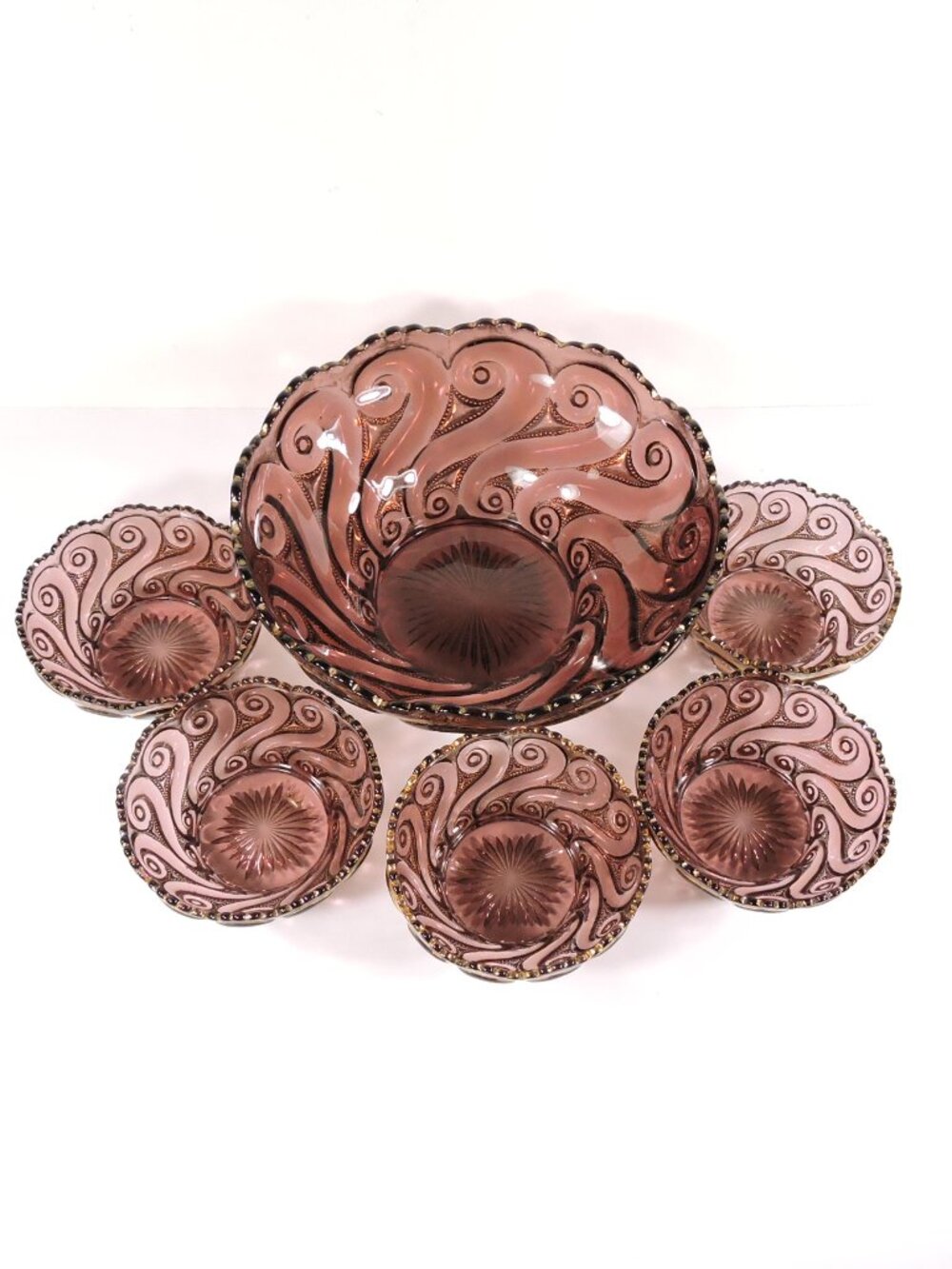 Vintage Amethyst Glass Berry Bowl Set - By L. E. Smith
